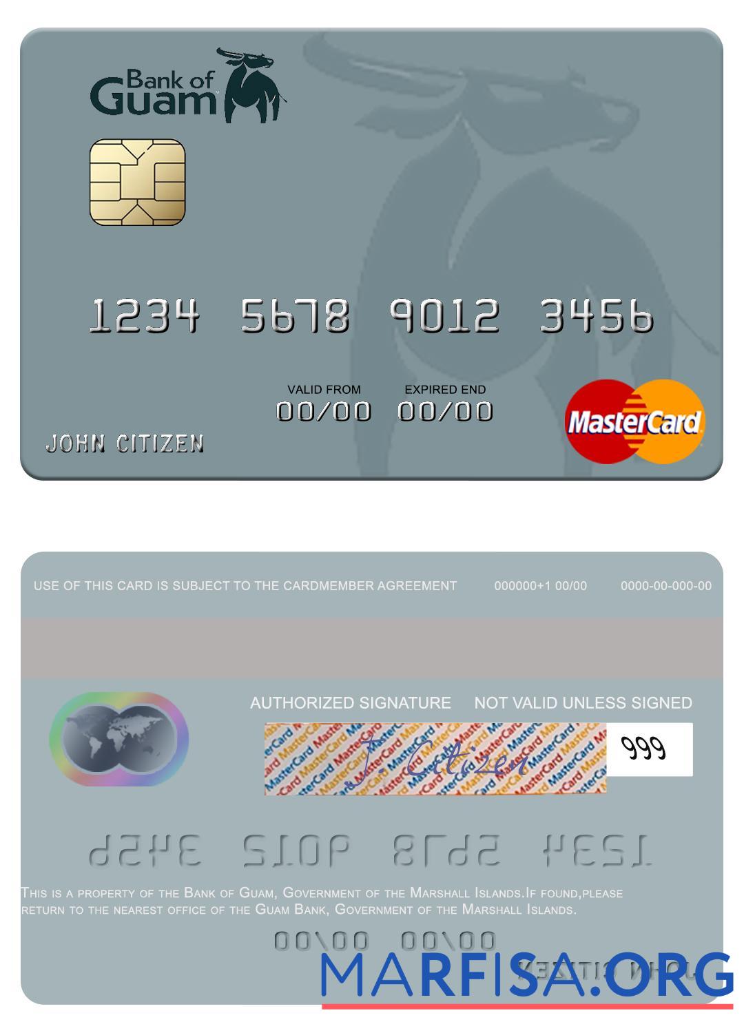 Printable Marshall Islands Bank of Guam mastercard example